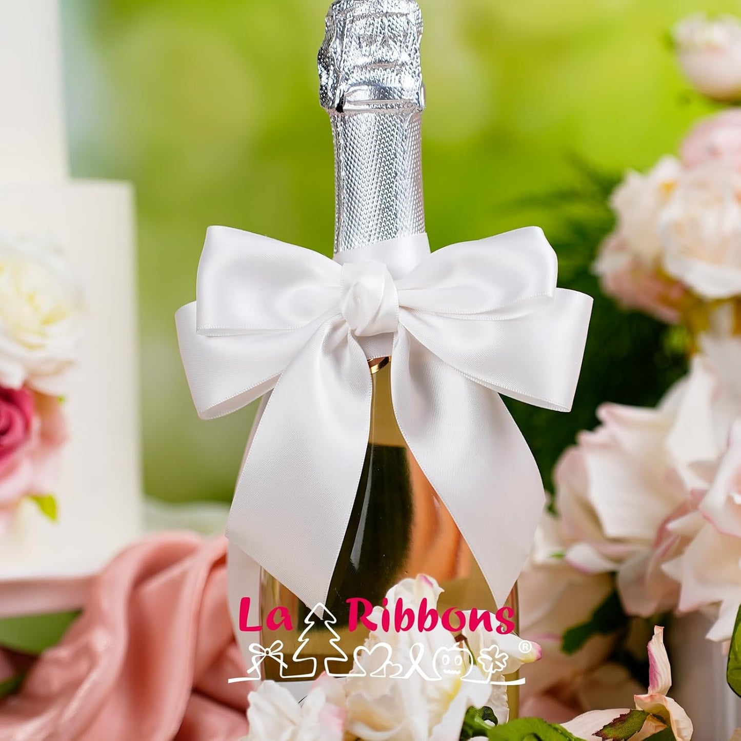 LaRibbons 1 1/2 Inch 50 Yard Double Faced Satin Ribbon,White Satin Craft Fabric Ribbon for Gift Wrapping Floral Bouquets Wedding Party Decoration