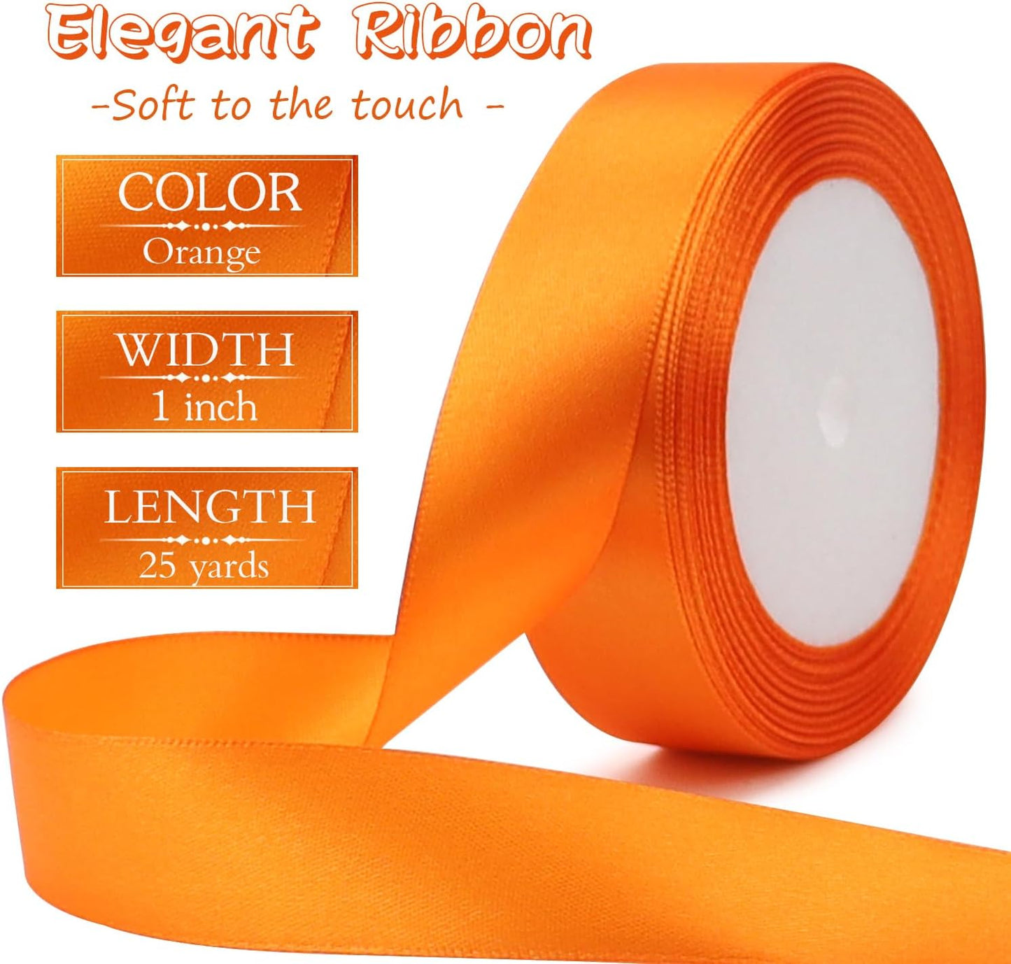 Orange Solid Satin Ribbon 1 Inch 25 Yards Solid Polyester Fabric Ribbon for Gift Wrapping Wedding Christmas Baby Shower Birthday Party Decoration Handmade Immortal Flower Craft