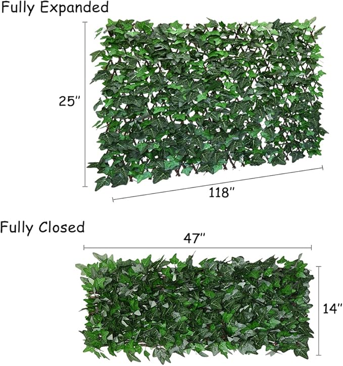 Expandable Fence Privacy Screen for Balcony Patio Outdoor,Decorative Faux Ivy Fencing Panel,Artificial Hedges (Single Sided Leaves) (1, Green-Ivy)
