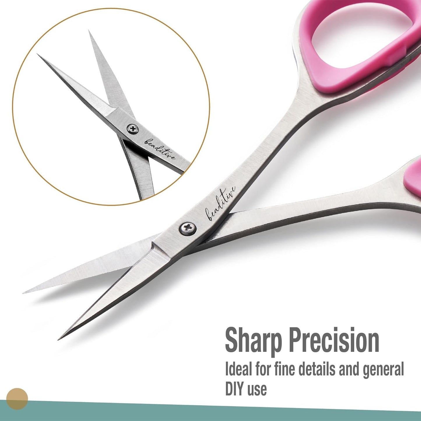 Beaditive Sewing and Embroidery Scissors Set (2 Pc.) Curved and Straight, Sharp, Stainless-Steel Design | Precision Tips, Ergonomic Rubber Handle Grip | Small, Compact DIY Use (1 Curved, 1 Straight)
