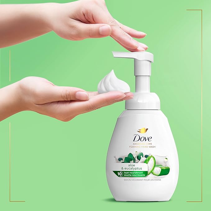 Dove Foaming Hand Wash 4 Count Aloe & Eucalyptus Protects Skin from Dryness, More Moisturizers than the Leading Ordinary Hand Soap, 10.1 oz