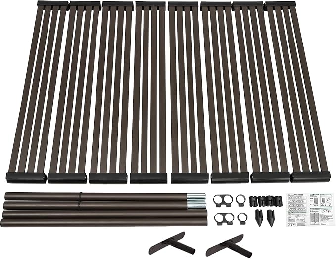 Outdoor Privacy Screens Freestanding, 35.5" W x 59" H Metal Slatted Decorative Privacy Screen and Panels with Stand, Brown Backyard Panels for Garden Patio