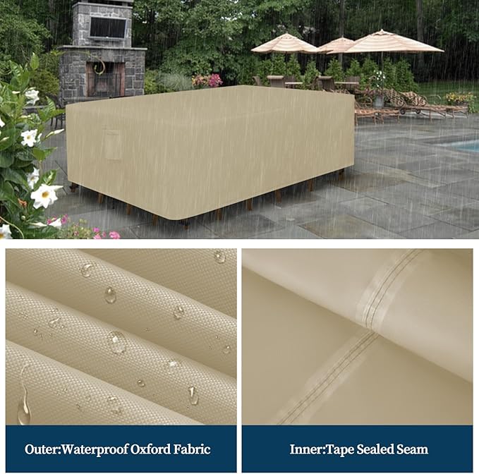 Easy-Going Rectangle Patio Furniture Cover Waterproof Outdoor Dining Table and Chair Cover Anti-UV Outside Sectional Sofa Set Covers (110"L x 84"W x 28"H, Camel)