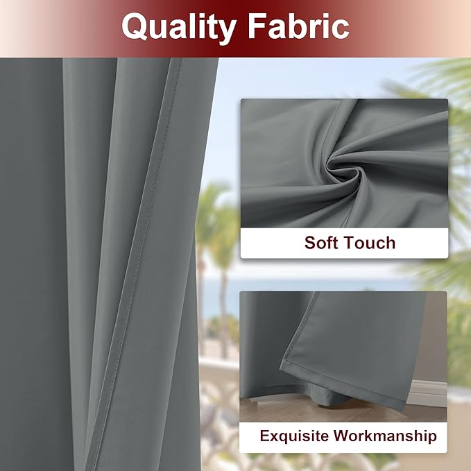 HolidayIdeas Grommet Top Outdoor Curtains for Patio Waterproof 8 Pcs All Weather Balcony Outside Curtain Panels for Apartments, Gazebo, Pergolas, Porch, 54x84 Inch, Grey
