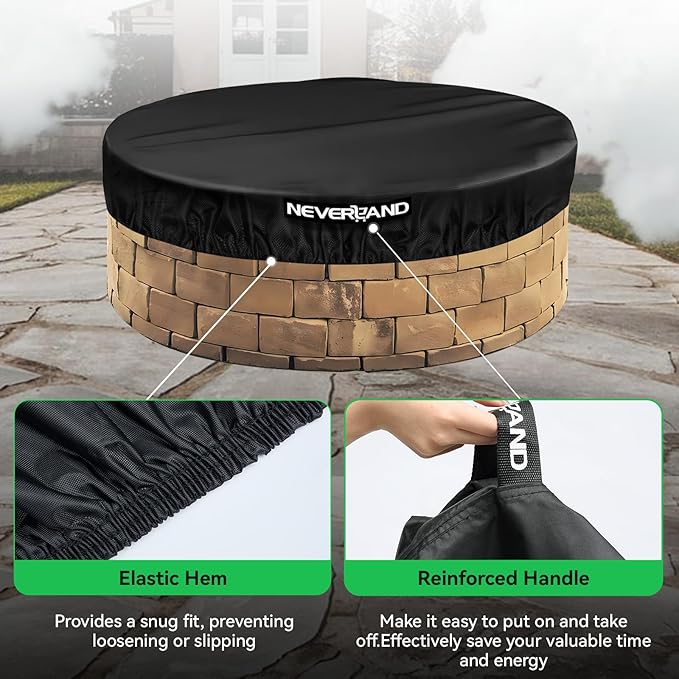 NEVERLAND Round Fire Pit Cover for In-Ground Fire Pits, 52-57 Inch Heavy Duty 600D Waterproof Outdoor Firepit Cover, Fits Built-In Stone Fire Pits, Black