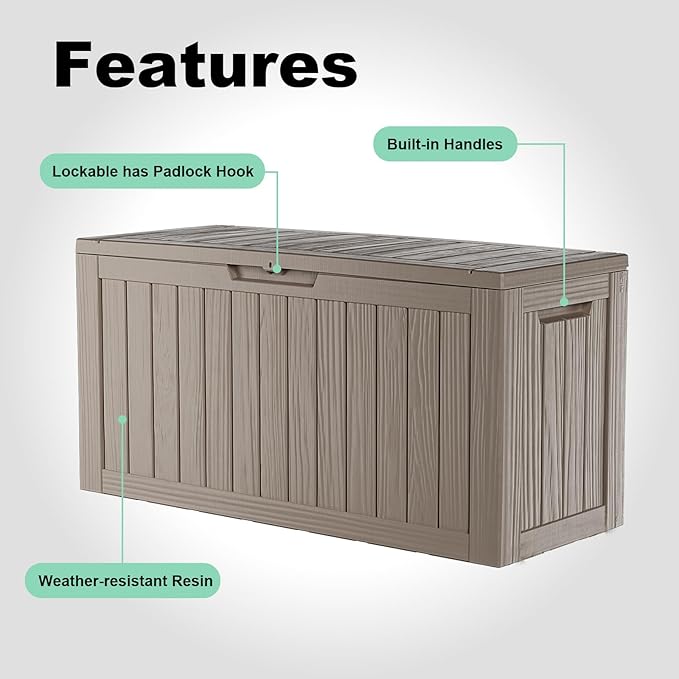 80 Gallon Resin Deck Box, Outdoor Waterproof Storage Containers, Lockable Patio Storage Box For Furniture, Gardening Storage With Lids (Brown)