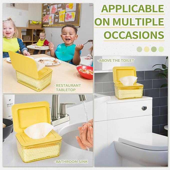 Wipes Dispenser, One-Handed Operation Wipe Holder for Baby & Adult, Seal-Designed Wipes Container for Bathroom Keep Diaper Wipes Fresh (Yellow)