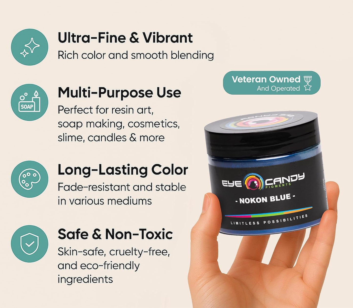 Eye Candy Pigments Premium Blue Mica Powder - Nokon Blue (50gr) - for Epoxy, Resin, Soap, Paint, Woodworking, Acrylic Pouring, Bath Bombs, Fishing Lures - DIY Arts and Crafts Additive