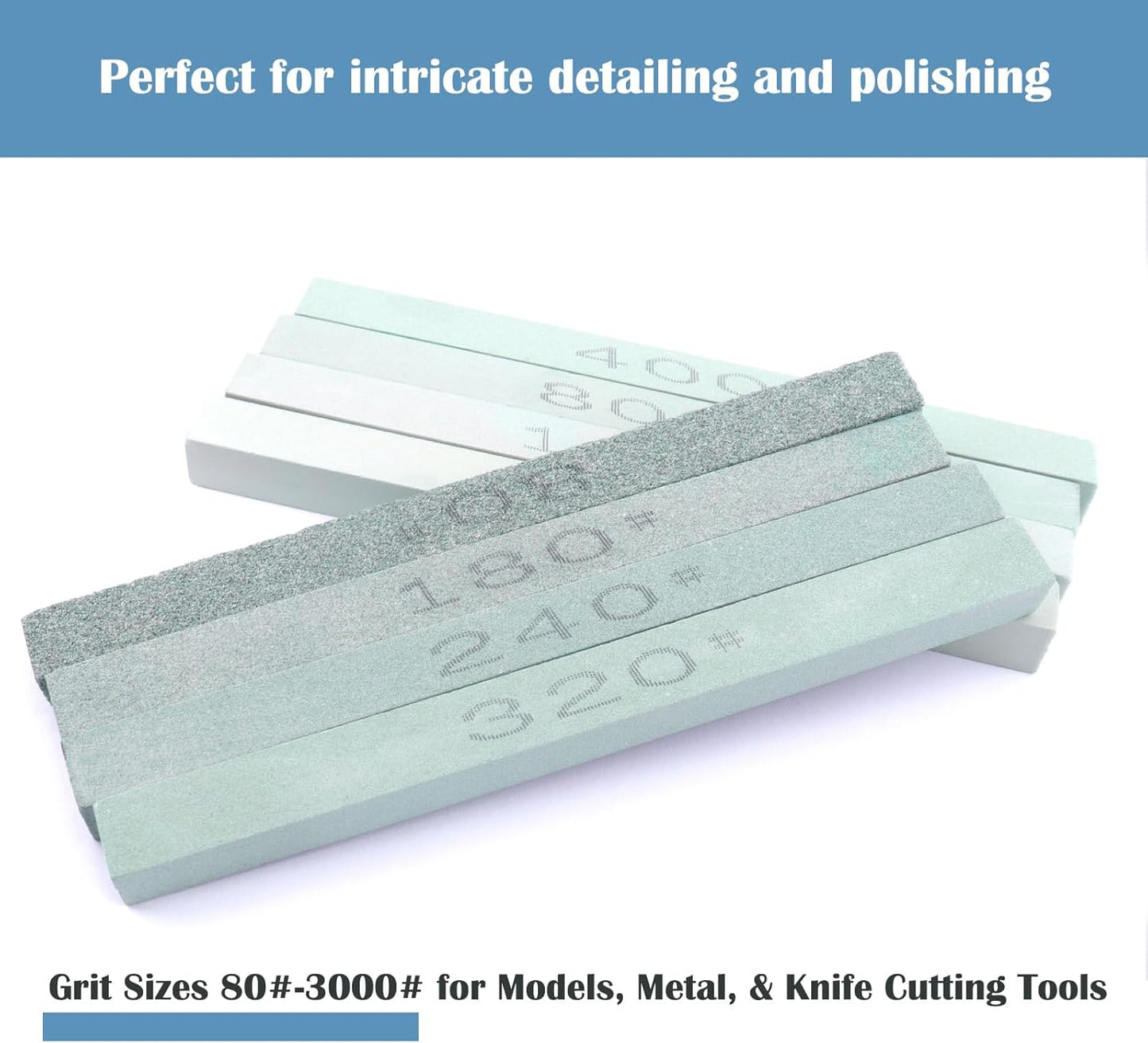 8 pcs Rectangular Shaped Sharpening Stone Sticks Set, 5.92inch Green Silicon Carbide Stones, Grit Sizes 80#-3000# for Models, Metal, & Knife Cutting Tools
