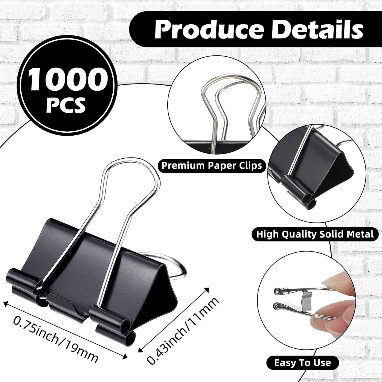 Yexiya 1000 Pcs Binder Clips Bulk Assorted Sizes Black Paper Clips Small Binder Clips Office Clips Bulk Mini Paper Clamps Multi Sizes for School Teachers Office Supplies (0.75 Inch)