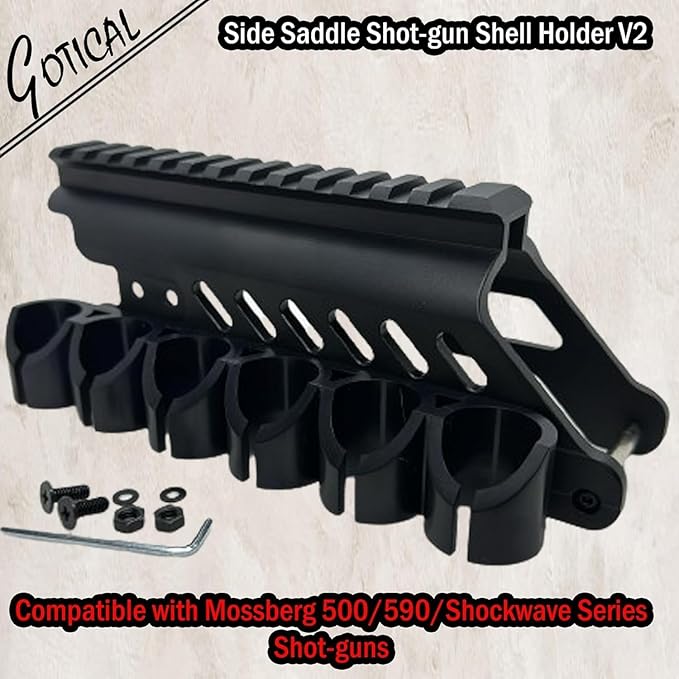 Gotical – Quick Detach Saddle Side 12 Gauge 6 Round Shell Holder Carrier Plate Carrier Kit Mossberg 500/590 Side Saddle & Durable