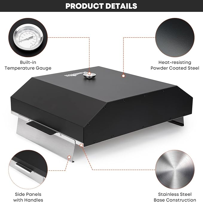 Stanbroil Pizza Oven for Blackstone 36" Gas Griddle Cooking Station, Outdoor Pizza Maker with Side Panels and Temperature Gauge, 17.7 in. x 13.7 in. Pizza Stone