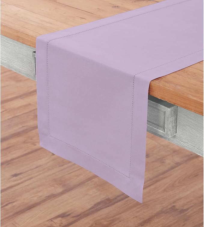 Solino Home Table Runner 108 Inches Long - Cotton Linen Hemstitch Lavender Ice Table Runner 14 x 108 Inch for Valentines, Spring, Easter