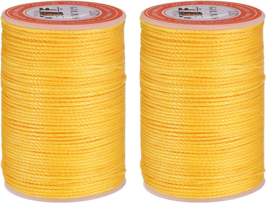uxcell Round Leather Sewing Waxed Thread, 55m / 60 Yards Polyester Wax String, 0.80mm Wax Stitching Cord for Leather Crafts, Bookbinding, Bracelets Braided, Yellow, 2pcs