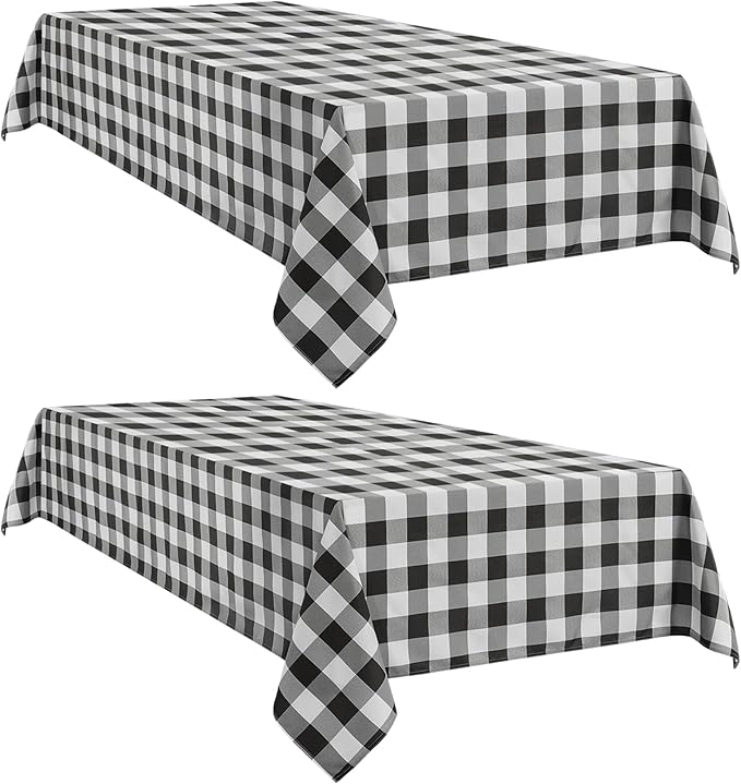 Softalker Gingham Checkered Tablecloth Rectangle - Outdoor Waterproof Buffalo Plaid Table Cloth, Stain Resistant Washable Table Cover for Picnic, Camping - Black and White, 2 Pack - 60 x 120 Inch