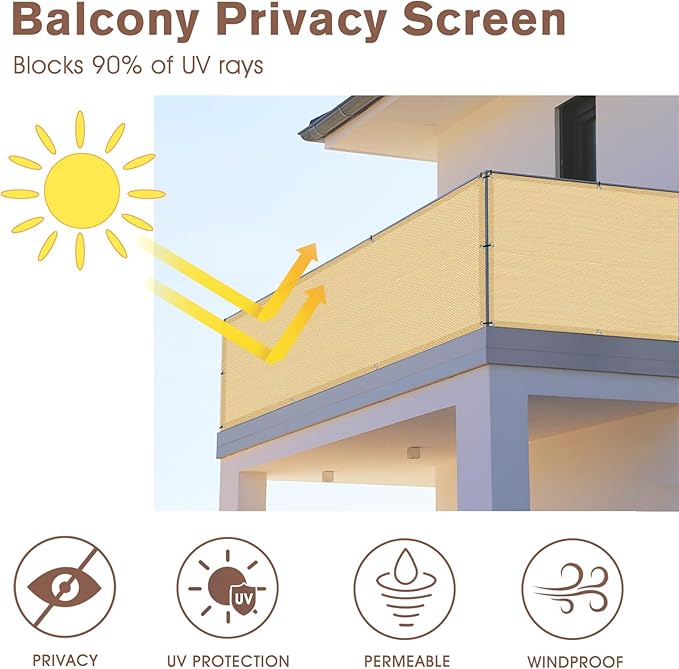 SUNNY GUARD 3'x16' Sand Yellow Balcony Privacy Screen Fence, Apartments Railing, Heavy Duty Wind Screen for Outdoor,Backyard,Patio,Deck Privacy（We Make Custom Sizes）