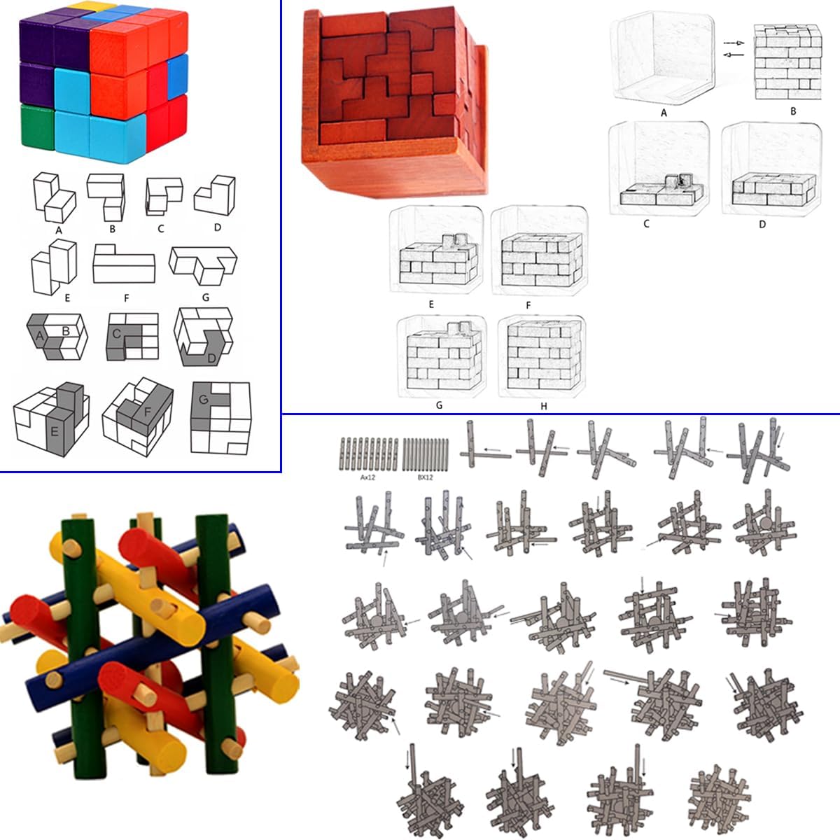 18 Pack Wooden Brain Teaser Puzzles Wooden Burr Puzzles Brain Teaser Puzzle with Gift Packing Box Magic Puzzle Games Toys for Kids and Adults by AHYUAN (Colorful Wood)