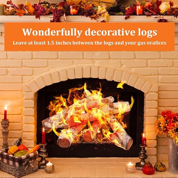 Gas Fireplace Logs, 6pcs Large 26.8" Birch Logs for Gas Fireplace Inserts, Fake Fireplace Logs Fireplace Decor, Gas Logs for Fireplace, Faux Fireplace Logs for All Types of Fireplace, Outdoor Fire Pit