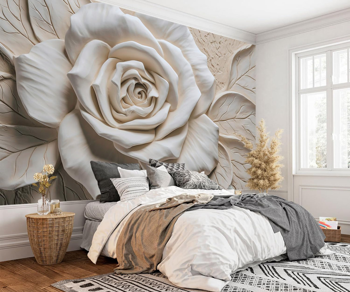 AFZEVEB-3D Rose Flower Wallpaper Large Floral Wall murals for Bedroom 114"x74"(Not Peel and Stick)
