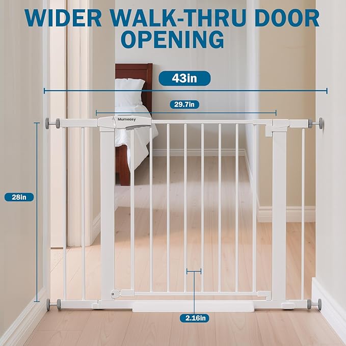 Baby Gate for Stairs, 29.7-40.6" Pressure Mounted Dog Gate, Auto Close Safety Gate for Children & Pets, Easy Install Pet Gate with Walk Thru Door for Doorways & Hallways, No Drilling, Dual-Lock Design