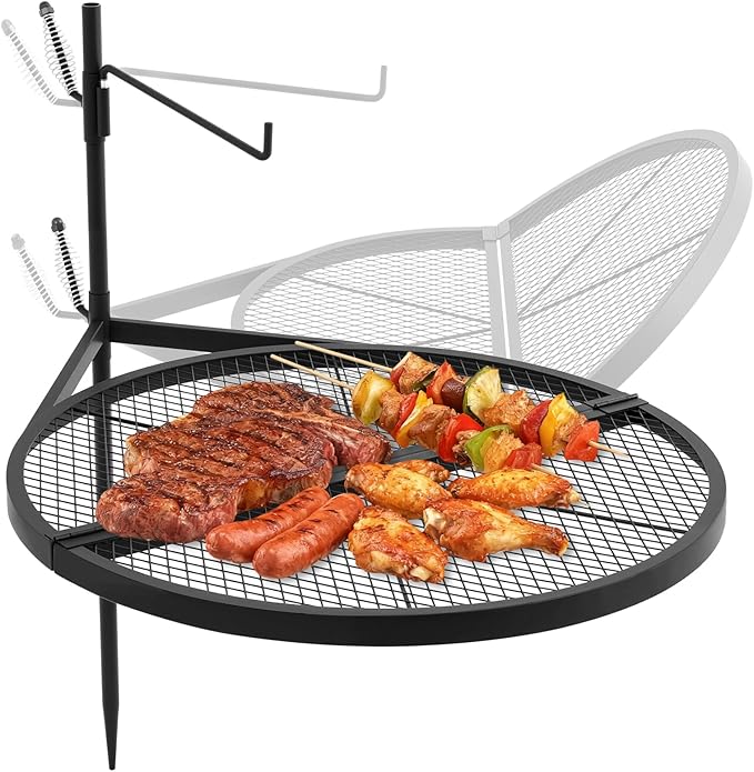 24" Fire Pit Campfire Grill Grate, 24" Foldable Open Fire Cooking Grill Portable Camping Cooking Barbecue Rack Heavy-duty, Easy Setup & Adjustable Height for Outdoor Camping BBQ