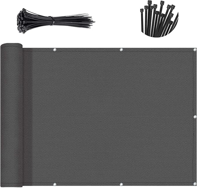 Sunny Guard Customized 3.3'x15' Drak Grey Balcony Privacy Screen,180 GSM Apartments Railing Fence Cover,Heavy Duty Mesh Windscreen for Deck,Outdoor,Backyard,Patio