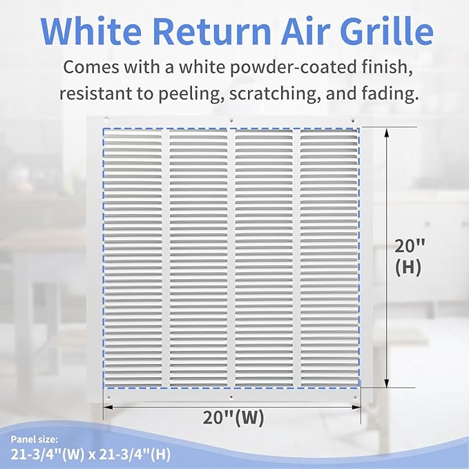 20"W x 20"H [Duct Opening Size] Steel Return Air Grille, Air Return Vent Cover for Ceiling and Sidewall - HVAC Air Vent Covers - [Outer Dimensions: 21.75"W x 21.75"H]