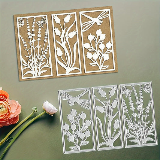 Lapoo Flowers Metal Cutting Die for Scrapbooking - Durable, Cut Stencils for DIY Scrapbook Photo Album Decorative Paper Card, Card Making Supplies, Embossing (3 Pieces Background Flowers 5.9 x 3.9 in)