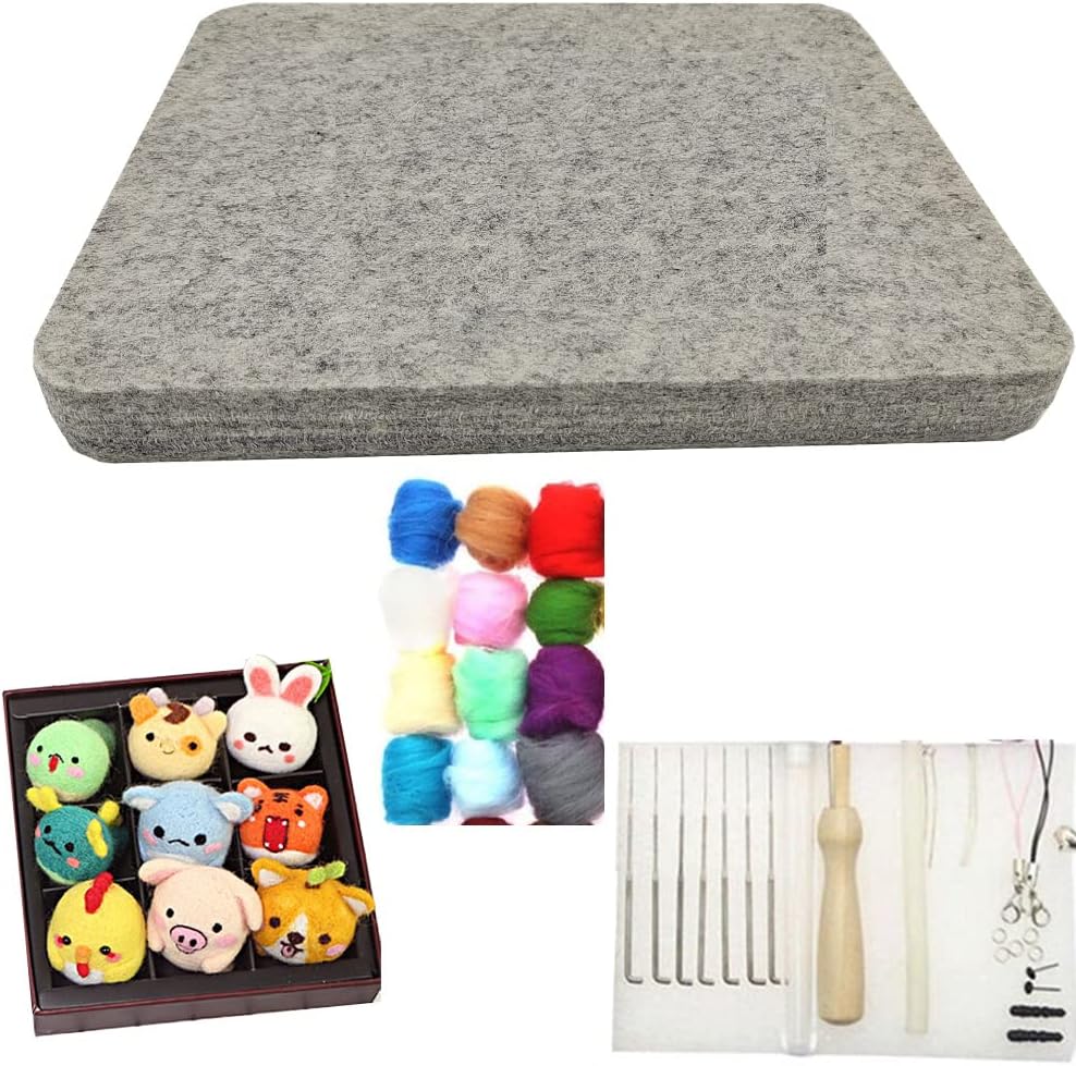 Wool Needle Felting Pad,10x8x1 inch Needled Felt Mat Block Thick and Firm Base for Precision Felting Projects Including Pair of Leather Finger Guards (10in*8in)