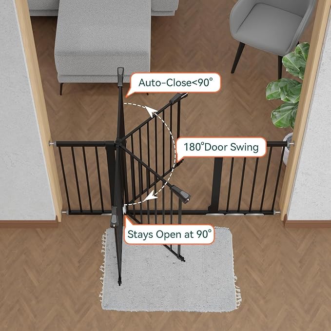 BABELIO 36" Tall Baby Gate, PressGuard P7, 29-55" Auto Close Pressure Mounted Dog Gate for Doorways & Hallway, Basics Easy Walk Thru Pet Gate, Extra Wide Metal Child Gate, Black