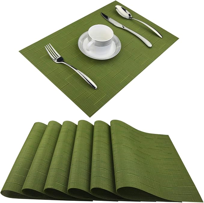Plastic Placemats,Non Slip Washable Placemats for Dining Table Wipe Clean Table Mats Set of 6(Sage Green)