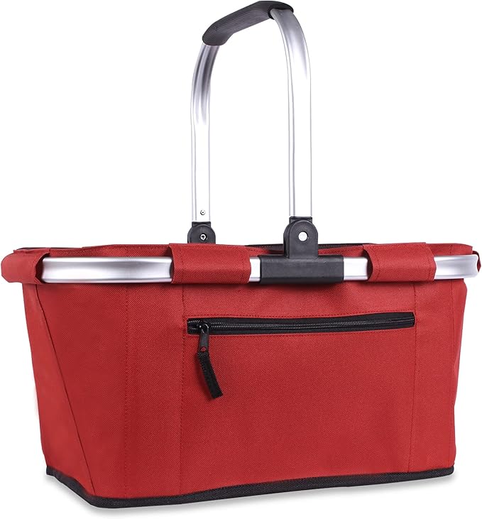 Picnic Basket, SIYUAN Shopping Basket with Handle 22L Collapsible Grocery Basket Portable Folding Bag for Marketing Picnic, Ruby Red