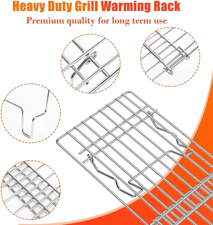 Hisencn Universal Grill Rack for Gas/Wood Pellet/Griddle/Smoker Grill, Adjustable Warming Rack, Upper Rack with Foldable Leg, Adjustable Length 15.3-22.1 in (Universal Grill Rack)