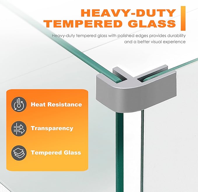 NUU GARDEN 27.6'' x 11.7'' x 6.5" Rectangular Fire Pit Wind Guard, Transparent Tempered Glass, Polished Aluminum Brackets, 3M Anti-Slip Pads, Fit for Best Choice 52-inch Fire Table WG01