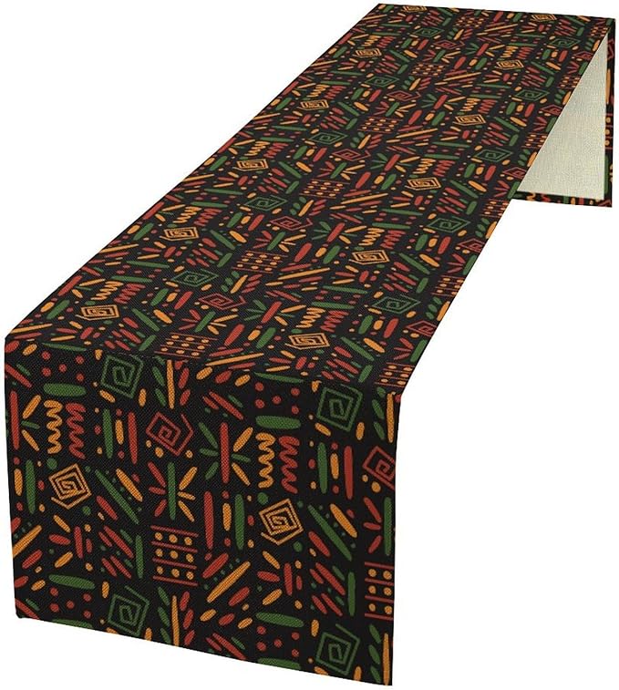 African Tribal Table Runner, Black Liberation Traditional Juneteenth Kitchen Dining Table Decoration for Home Party Holiday Dining Banquet 13x90in