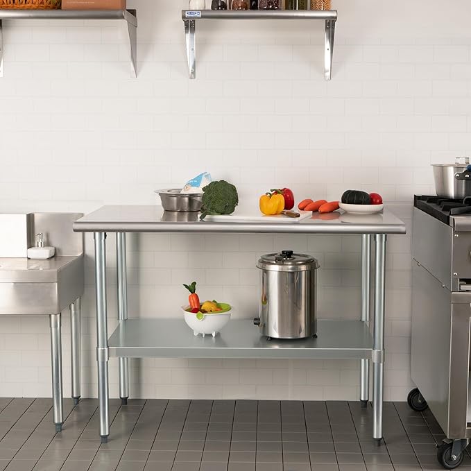 HARDURA Stainless Steel Table 30X48 Inches with Undershelf and Galvanized Legs NSF Heavy Duty Commercial Prep Work Table for Restaurant Kitchen Home and Hotel