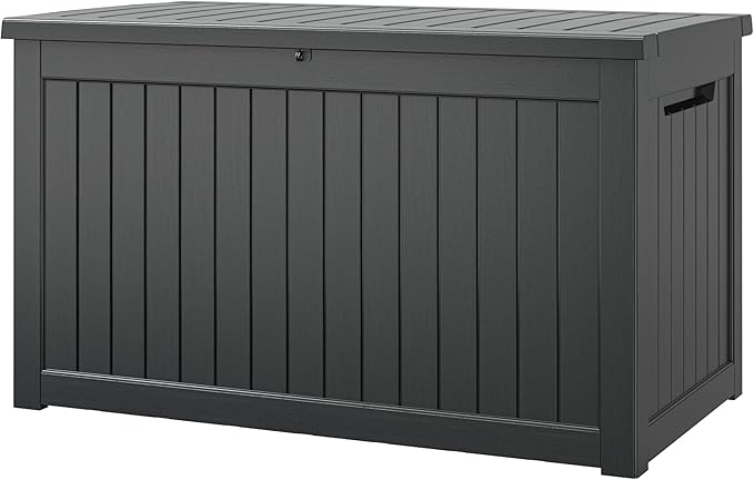 NUNU LAB 270 Gallon Large Resin Deck Box, Waterproof Outdoor Storage Box, Lockable Storage Bin for Patio Furniture, Garden Tools, Pool Accessories, UV-Resistant & All-Weather, Black