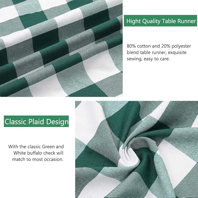 Green Plaid Table Runner 2 Packs 13 x 84 inch Buffalo Check Table Runner St. Patrick's Day Cotton Dresser Scarves for Home Party Dinner Gatherings Decorations
