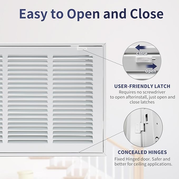 20"W x 10"H [Duct Opening Size] Steel Return Air Filter Grille - Removable Face/Door for 1 inch Filters -HVAC Vent Cover Grill - White [Outer Dimensions: 22 5/8"W X 12 5/8"H]