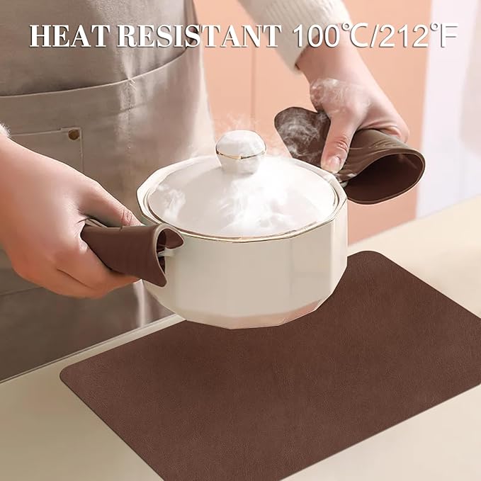 Faux Leather Placemats, Set of 4, 12''×17' Textures on Both Sides, Heat-Resistant, Waterproof and Oil-Proof, Reversible Place Mats for Kitchen, Dining Table, Outdoor - Brown