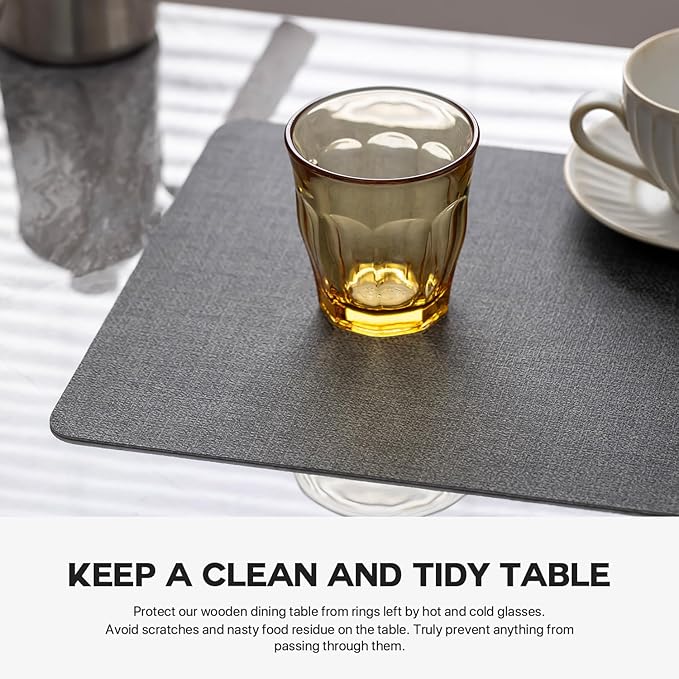 Faux Leather Placemats Set of 8 Vinyl Washable Wipeable Table Mats for Kitchen Dining Table Heat Resistant Waterproof Modern Indoor/Outdoor Placemats Non-Slip Easy Clean Place Mats (Midnight)