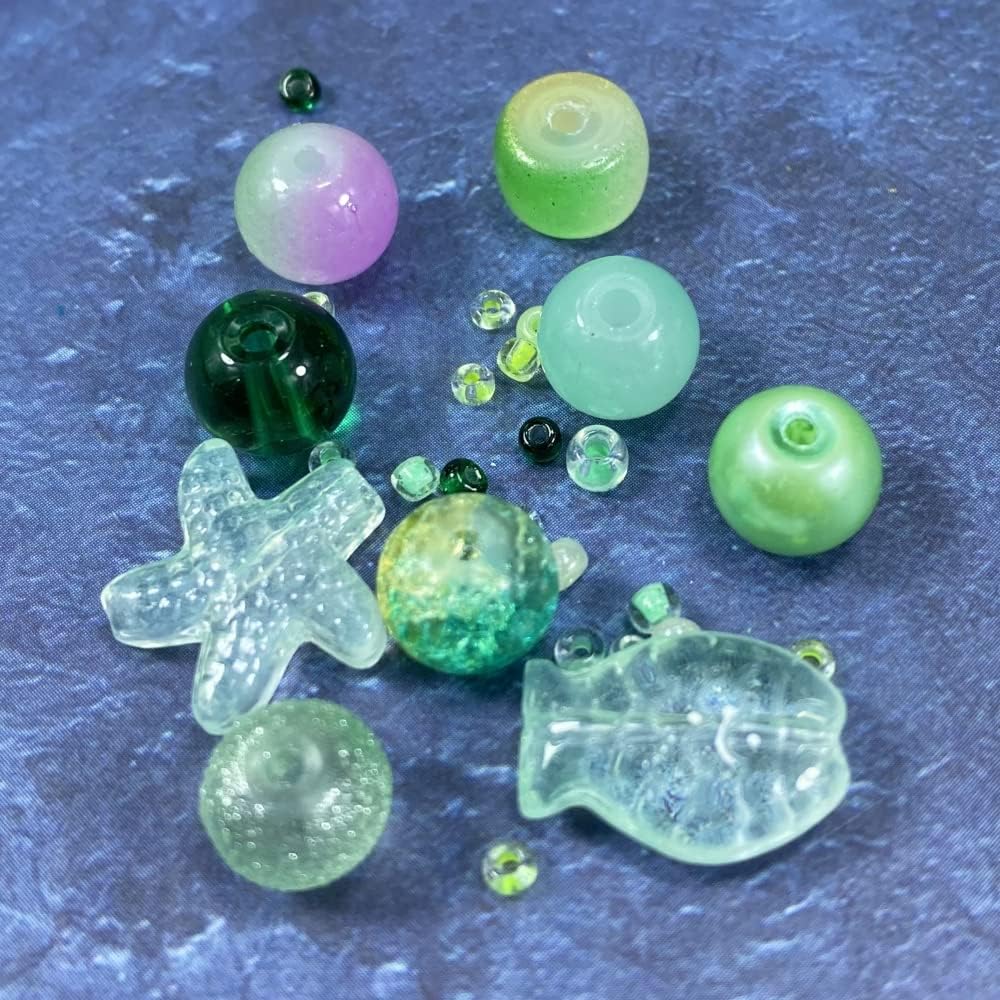 Assorted Glass Resin Beads Multi Size Colors Smooth Cracked Gravel Millet Spacer Beads for Bracelets Necklace Earring DIY Jewelry Making Craft(Xizi Green Series)