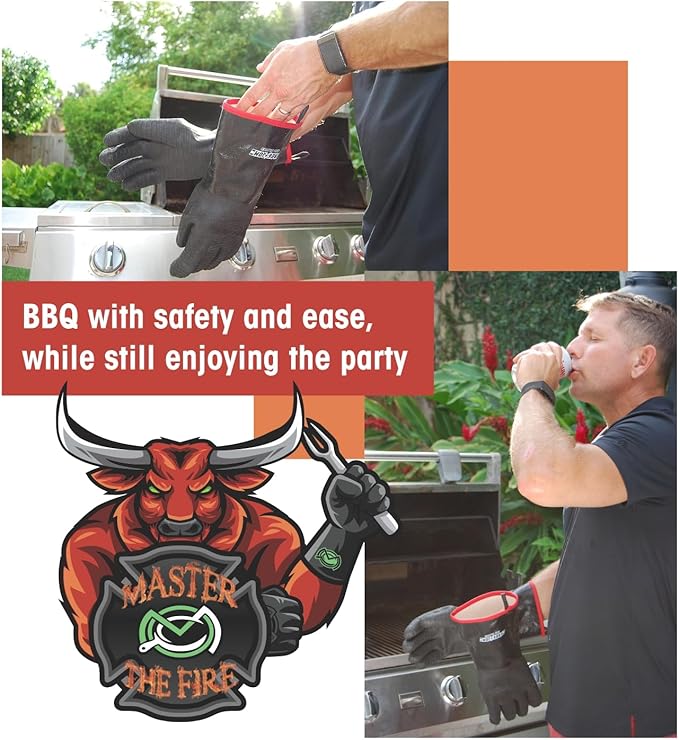 MagneCHEF Freedom BBQ Gloves 932°F Heat Rated Magnetic EZ On Off Safety Clips Waterproof for Grills Smokers Fryers Ovens (14")