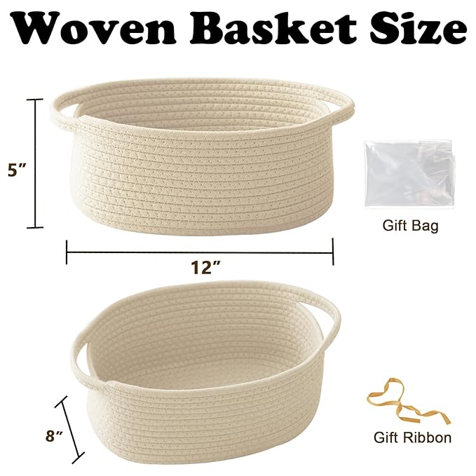 Gift Basket with Gift Bag and Ribbons,Small Rope Woven Shelf Storage,Baskets for Gifts Empty,Birthday,Baby Shower,Decorative Organizer Box with Handles(Cream)