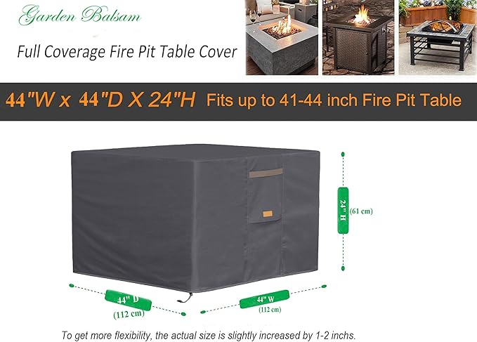 Fire Pit Cover 600D Heavy Duty Waterproof Fabric With PVC Coating Square 44" Wx 44" D x 24" H Dark Grey Fits for 41-44 Inch Fire Pit Table Fade Resistant Outdoor Firepit Cover