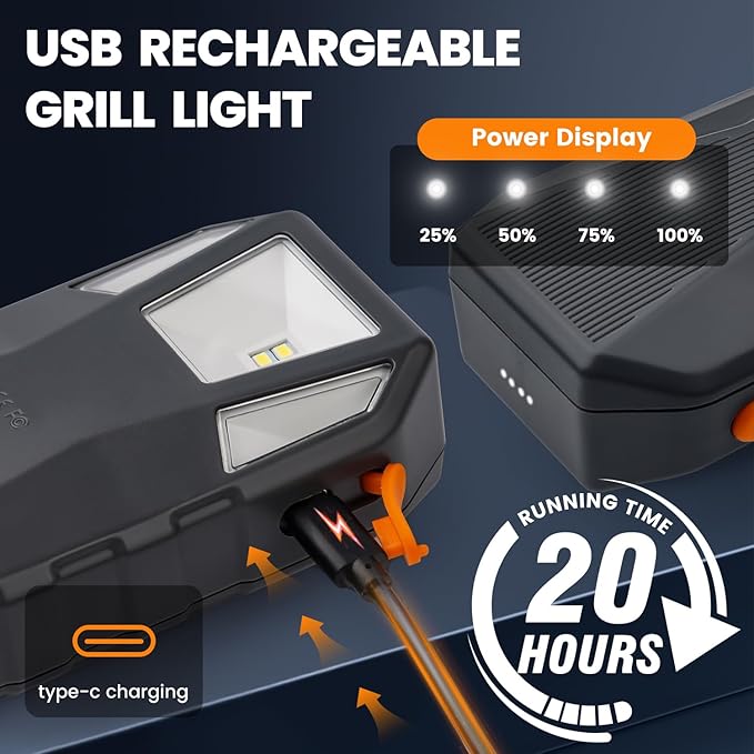 Grill Light for Blackstone Griddle & Weber Grill, Goldusk Rechargeable BBQ Lights with 160° Beam Automatic On/Off 2-Level Brightness Grilling Accessories for Outdoor Grill Gifts for Men Dad Husband