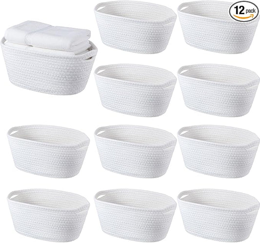12 Pack Easter Woven Baskets for Gifts Empty Large Cotton Rope Square Storage Baskets with Handle for Organizing Shelves, Toys, Books, Towels, Clothes, 12.6" L x 8.7" w x 6" h(White)