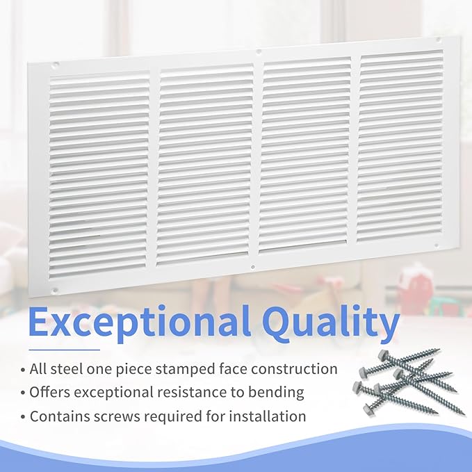 24"W x 12"H [Duct Opening Size] Steel Return Air Grille, Air Return Vent Cover for Ceiling and Sidewall - HVAC Air Vent Covers - [Outer Dimensions: 25.75"W x 13.75"H]