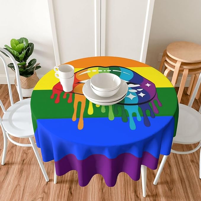 Homosexual Round Tablecloth Lesbian Rainbow - Homosexual Tablecloth 60 Inch Waterproof Rustic Table Cloth Fabric Farmhouse Stripe Decorative for Picnic Party Holiday Home Indoor Outdoor