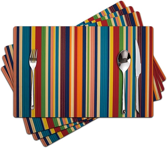 Faux Leather Placemats Set of 4 - Color Stripe Resistant Placemats for Dinner Table, Non-Slip Waterproof Oil-Proof Washable Reusable Placemat for Indoor Outdoor Kitchen Decor, 15.75In*11.81In
